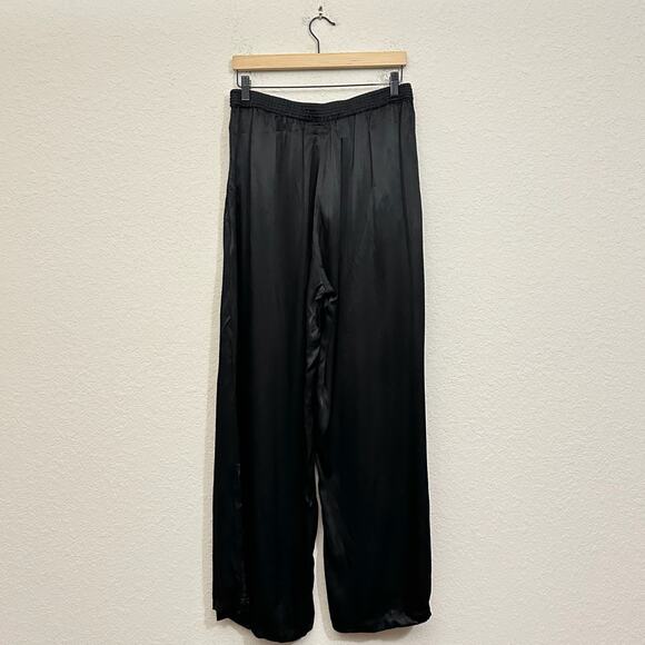 JOHNNY WAS Paradiso High Slit Pants Black Wide Leg Satin Lagenlook NWT - Picture 2 of 16